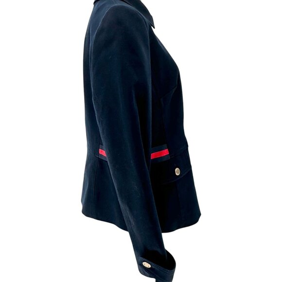 Talbots Classic Jacket Womens Size 10 Navy Red Accents Button-Front Cotton Blend - Picture 4 of 9